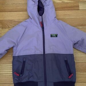 L.L. Bean Kids Lavender and Deep Purple Hooded Colorblock Rain Jacket